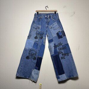TERRIFIED CREATURE Custom Made DiY Patchwork Women 30 Denim Jean Pant Button Fly